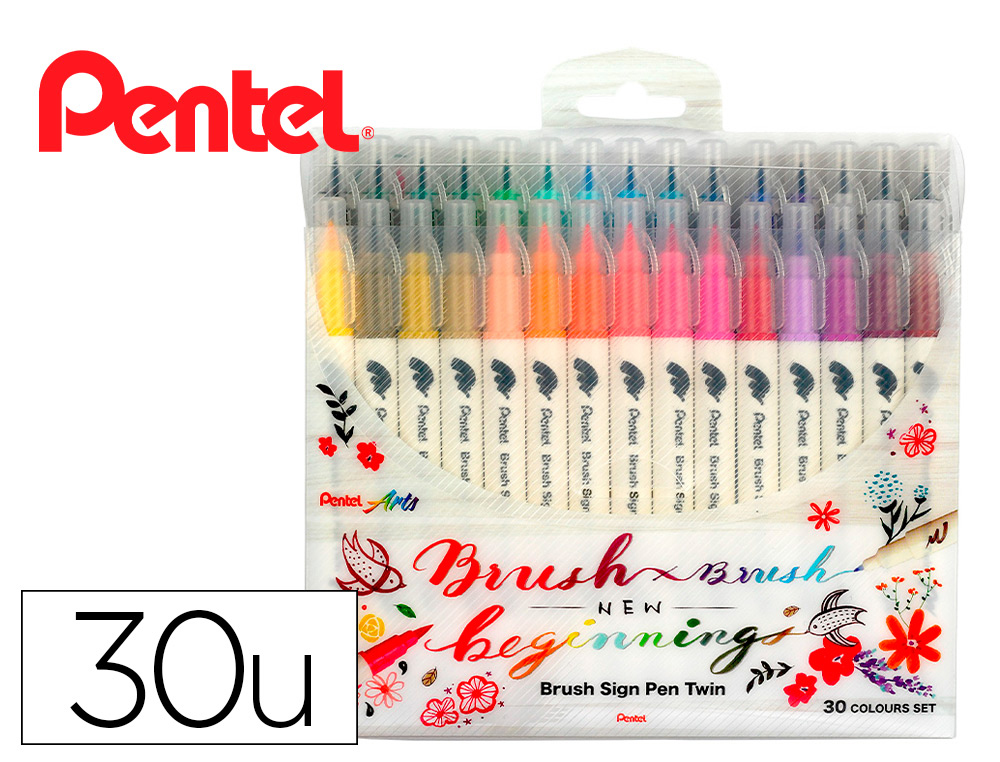 PINCEL PENTEL BRUSH SIGN PEN COM PONTA DUPLA ESTOJO COM 30 UNIDADES