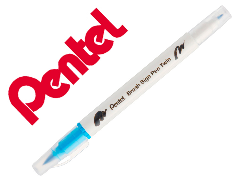 PINCEL PENTEL BRUSH SIGN PEN COM PONTA DUPLA COR AZUL CEU