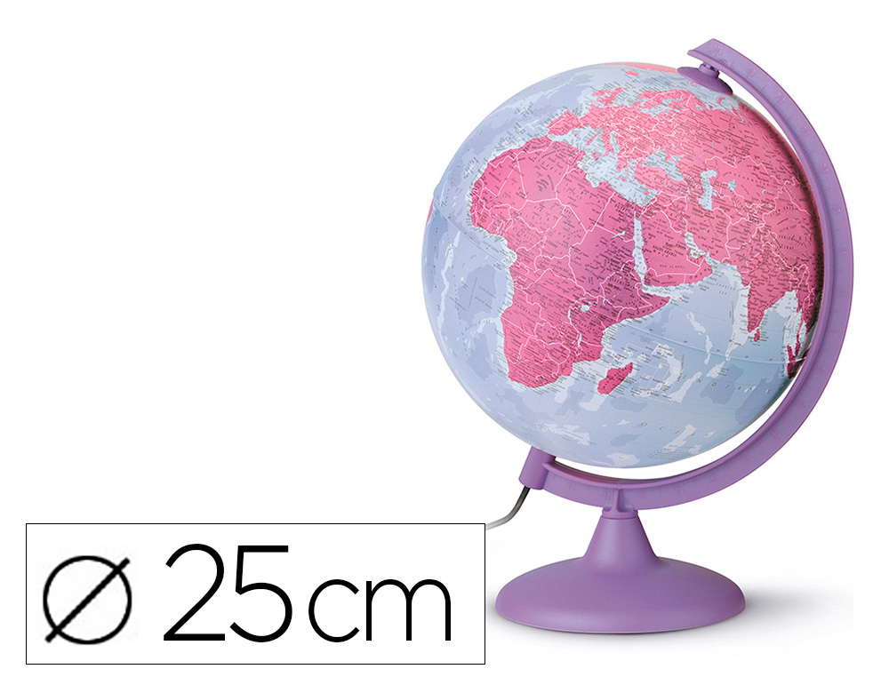 GLOBO TERRESTRE NOVA RICO COM LUZ BASE E MERIDIANO COR ROXO DIAMETRO 25 CM