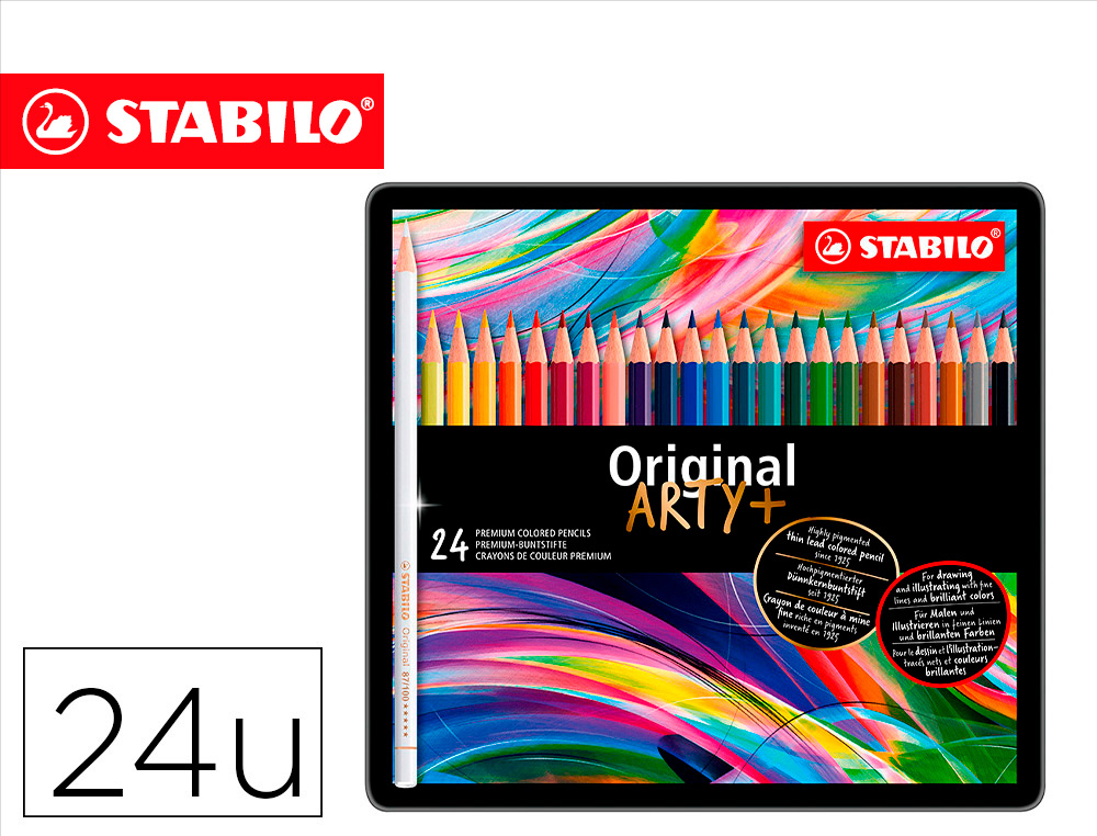 LAPIS DE COR STABILO AGUARELAVEIS ORIGINAL ARTY ESTOJO METALICO DE 24 CORES SORTIDAS