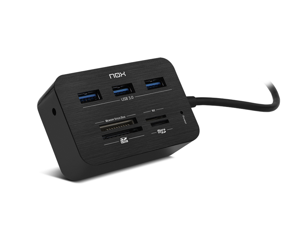 HUB NOX COM LEITOR DE CARTOES 3XUSB 3.0 COR PRETO