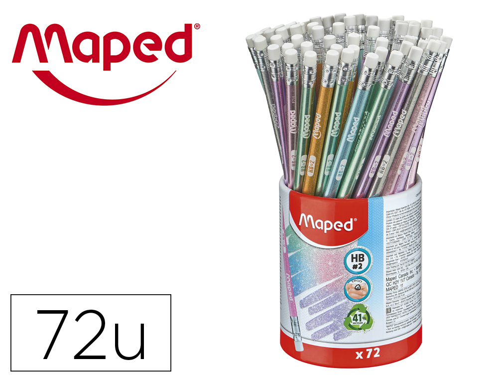 LAPIS DE GRAFITE MAPED PLASTICO GLITTER DECO HB COM BORRACHA CORES SORTIDAS
