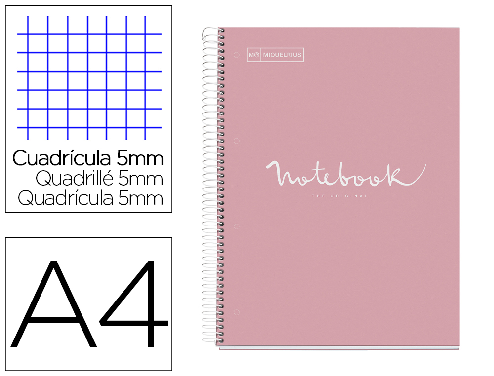 CADERNO ESPIRAL MIQUELRIUS NOTEBOOK 1 EMOTIONS CAPA FORRADA DIN A4 MICROPERFURADO 80 FOLHAS 90 GR QUADRICULA 5 MM COR RO