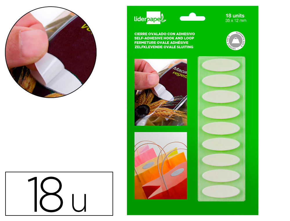 VELCRO AUTOADESIVO OVALADO LIDERPAPEL BRANCO BLISTER DE 18 UNIDADES