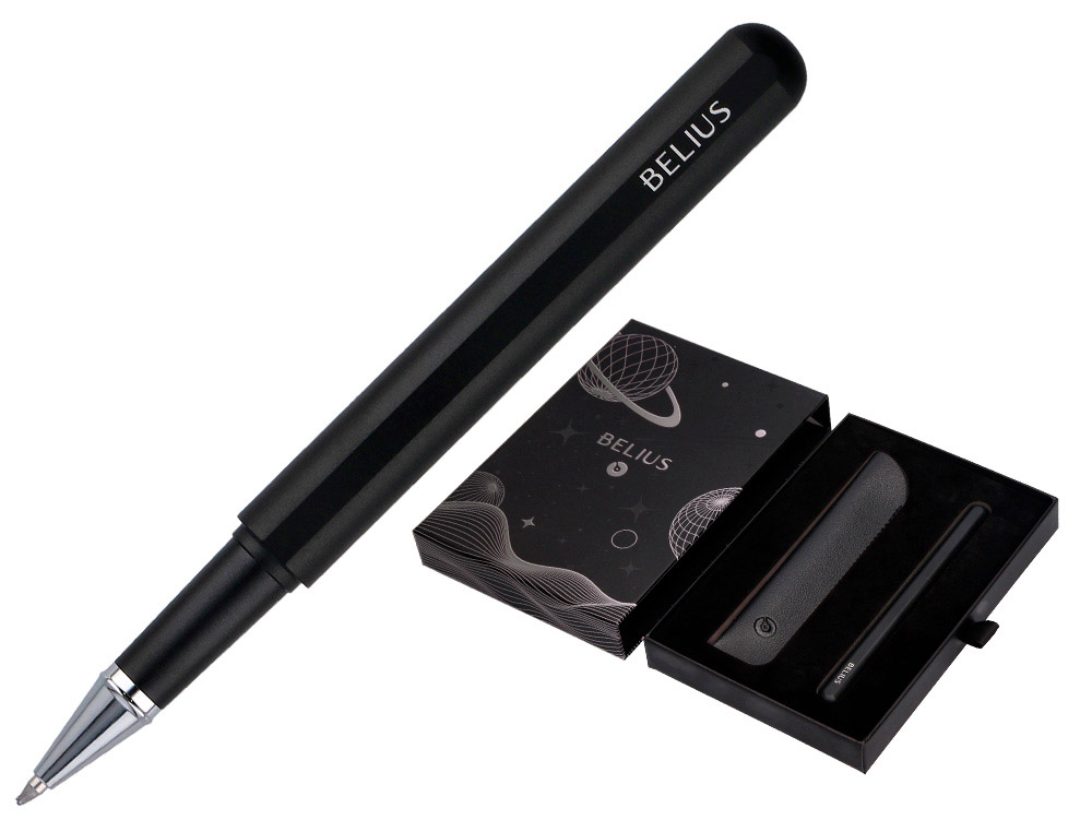 ROLLER E BOLSA EM IMITACAO PELE BELIUS SPACE B DESENHO MINIMALISTA PRETO TINTA AZUL CAIXA DESIGN