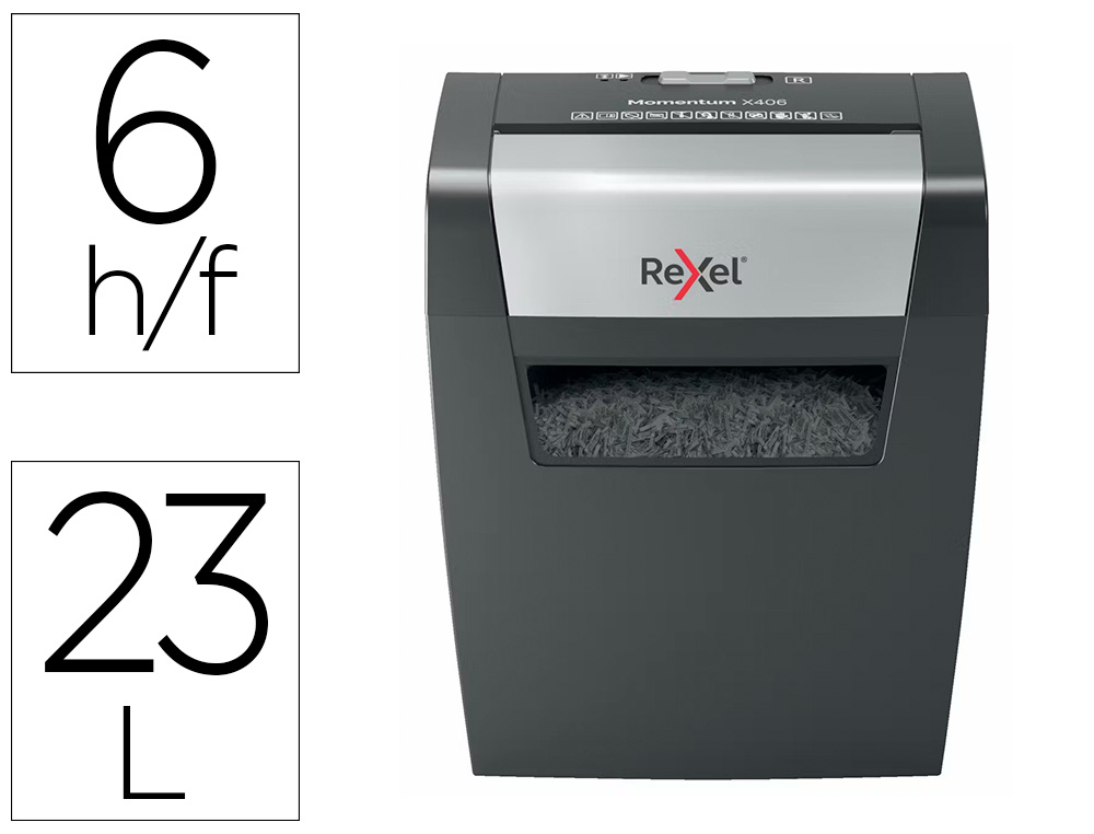 DESTRUIDORA DE DOCUMENTOS REXEL MOMENTUM X406 P4 CAPACIDADE DE CORTE 6 FOLHAS DESTROI AGRAFES E CLIPS CESTO 15 L