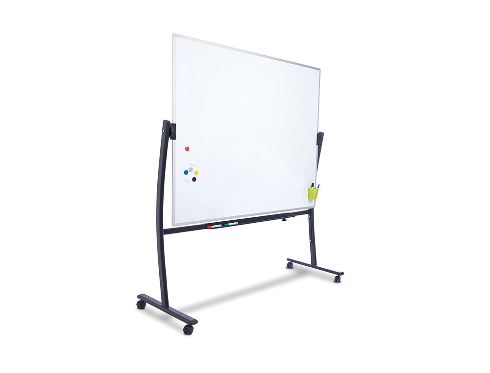 QUADRO BRANCO ROCADA ACO VITRIFICADO MAGNETICO MOLDURA ALUMINIO DUPLA FACE GIRATORIO CURVE 120X150 CM