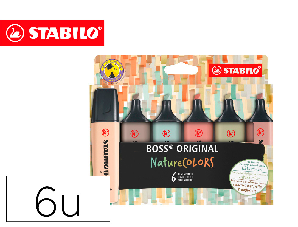 MARCADOR FLUORESCENTE STABILO BOSS PASTEL 70 NATURE COLORS ESTOJO DE 6 UNIDADES CORES SORTIDAS