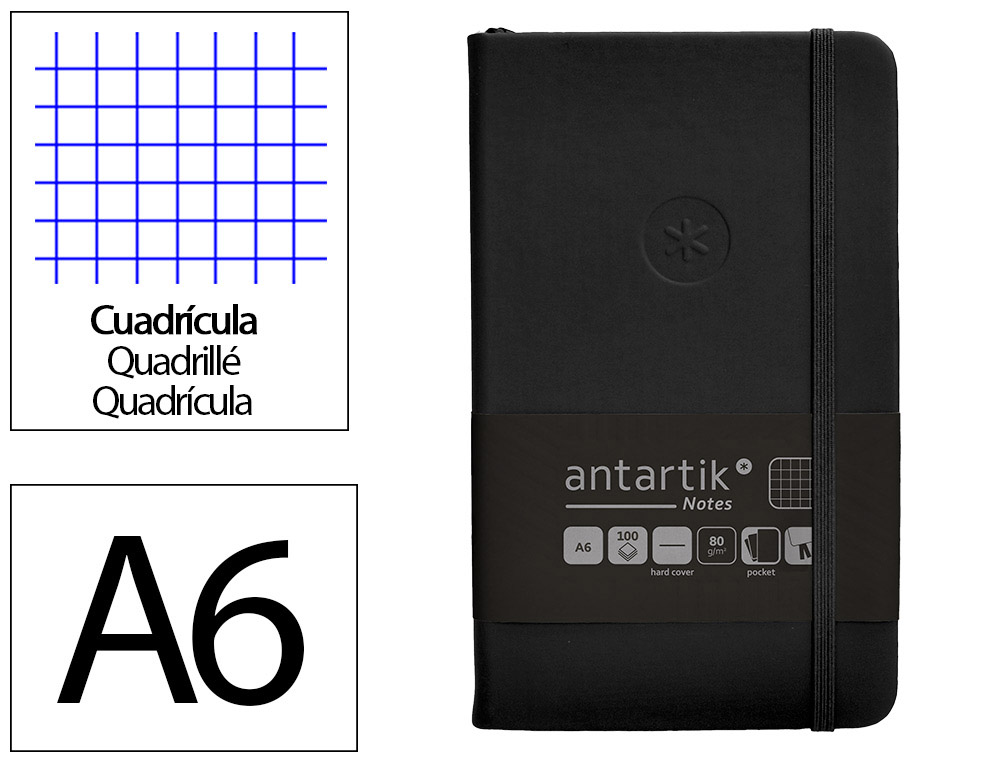 CADERNO COM ELASTICO ANTARTIK NOTES CAPA DURA A6 QUADRICULADO PRETO 100 FOLHAS 80 GR FSC