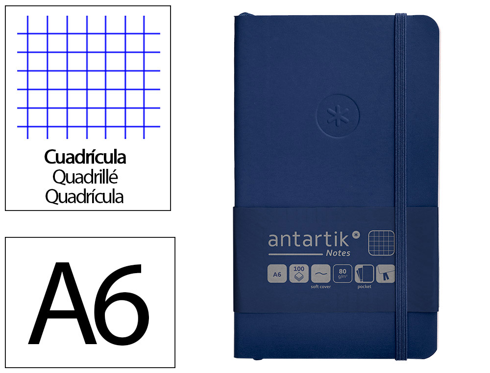 CADERNO COM ELASTICO ANTARTIK NOTES CAPA MOLE A6 QUADRICULADO AZUL MARINHO 100 FOLHAS 80 GR FSC