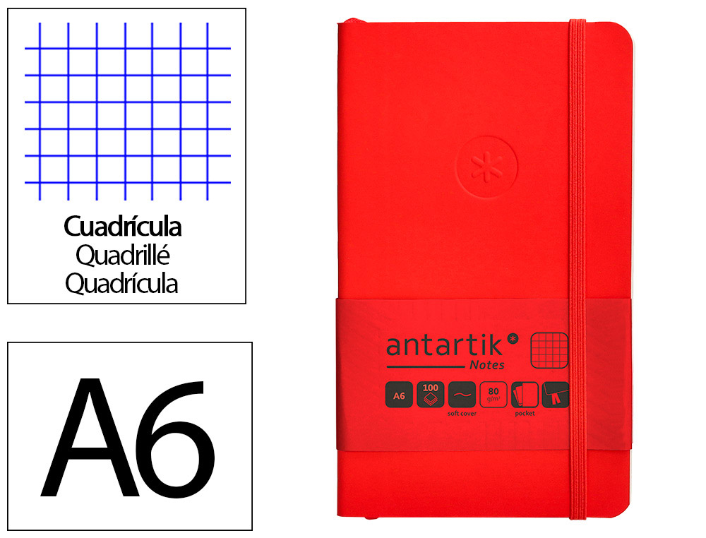 CADERNO COM ELASTICO ANTARTIK NOTES CAPA MOLE A6 QUADRICULADO VERMELHO 100 FOLHAS 80 GR FSC