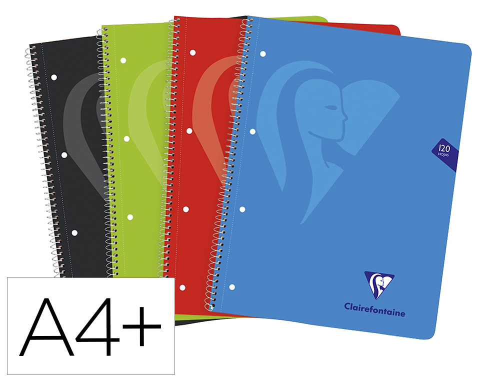 CADERNO ESPIRAL CLAIREFONTAINE NOTEBOOK CAPA POLIPROPILENO DIN A4+ MICRO 120F 90 GR 5 BANDAS COR QUADRICULA 5 MM CORES S
