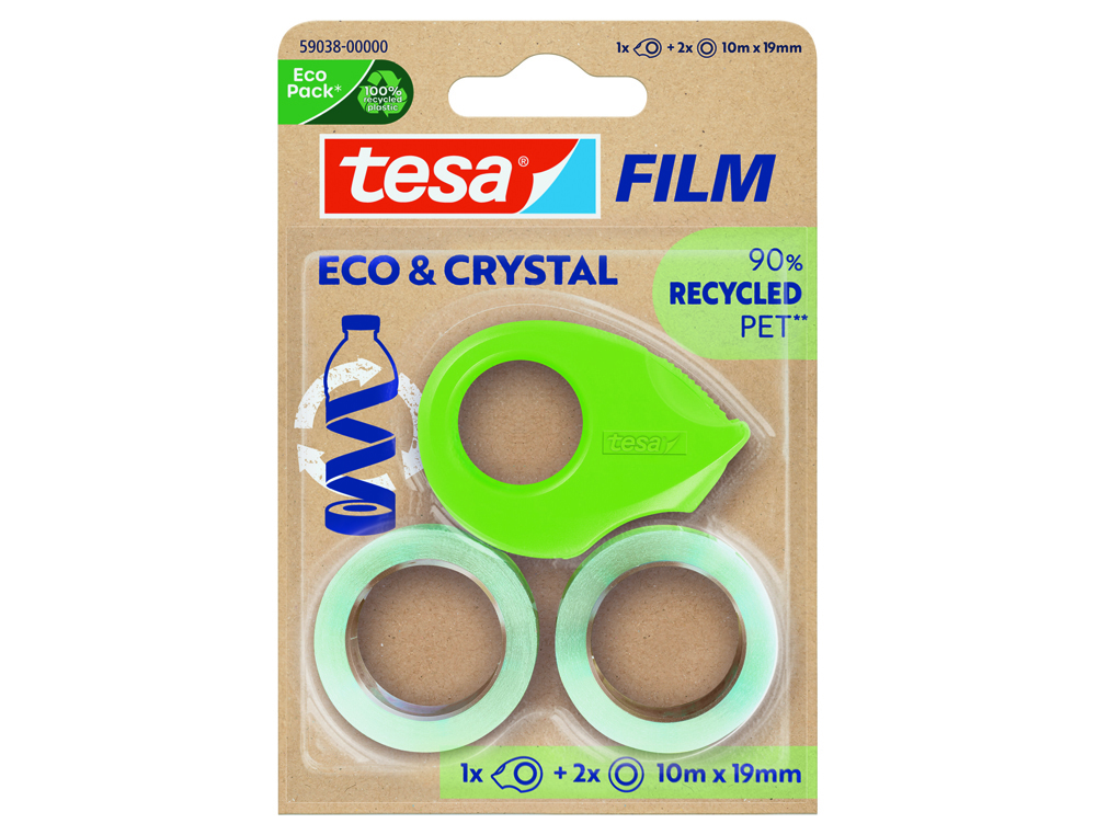 FITA ADESIVA TESA FILM ECO&CRISTAL TRANSPARENTE 10 M X 19 MM BLISTER DE 2 UNIDADES + MINIDESENROLADOR