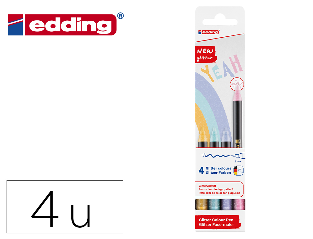MARCADOR EDDING PONTA FIBRA 1200 PONTA REDONDA 0,5 MM GLITTER PASTEL CAIXA DE 4 UNIDADES CORES SORTIDAS