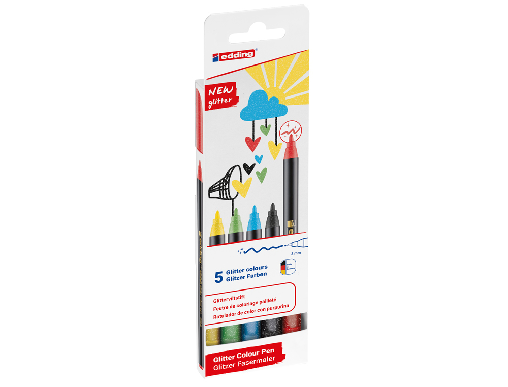MARCADOR EDDING PONTA FIBRA 1200 PONTA REDONDA 0,5 MM GLITTER BASICO CAIXA DE 5 UNIDADES CORES SORTIDAS