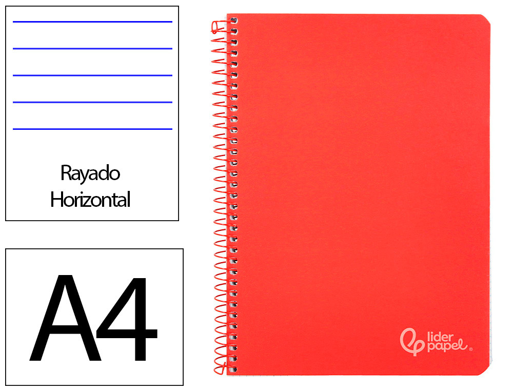 CADERNO ESPIRAL LIDERPAPEL WITTY DIN A4 CAPA DURA 80F 90GR PAUTADO COM MARGEM COR VERMELHO