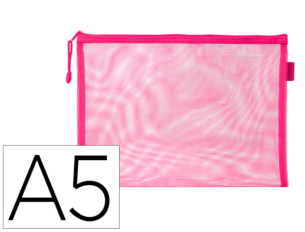 BOLSA COM FECHO DE CORRER LIDERPAPEL POLIESTER TRANSPIRAVEL MULTIUSOS DIN A5 ROSA