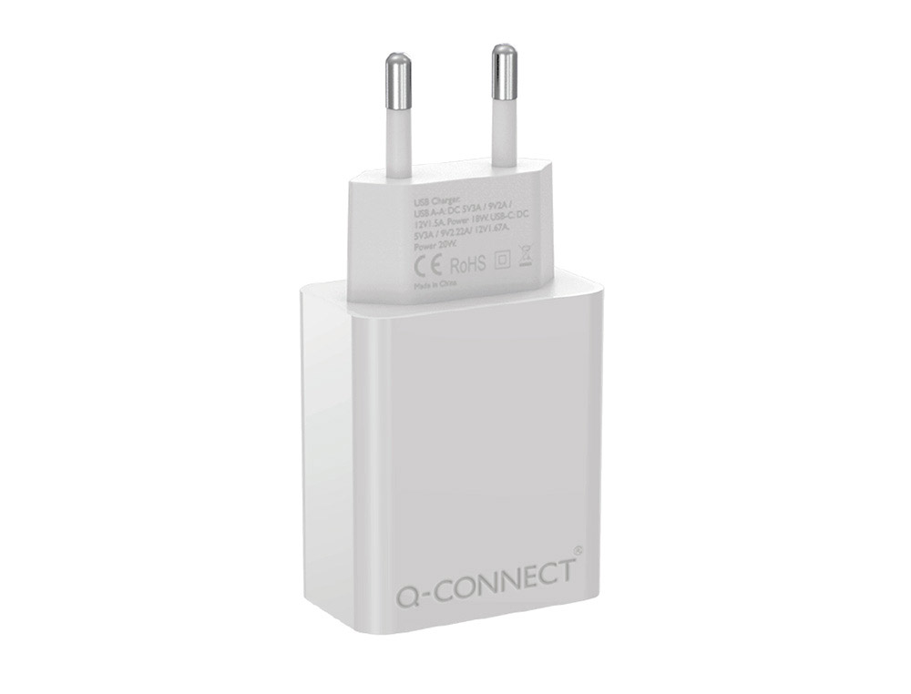 CARREGADOR DE PAREDE USB-A E USB-C Q-CONNECT 20 W BRANCO