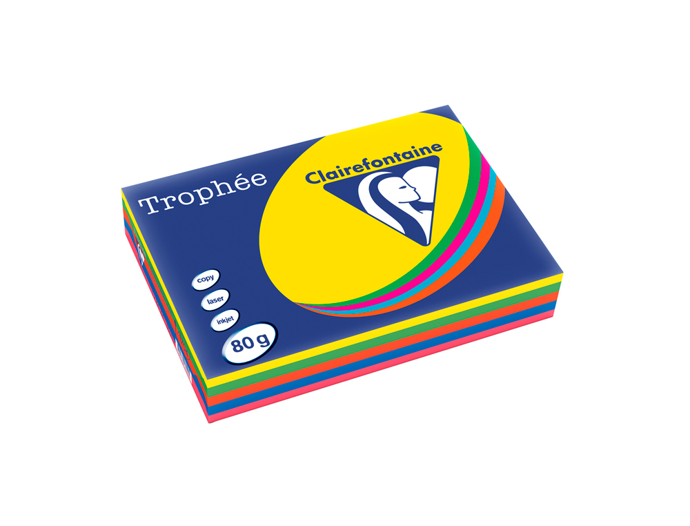 PAPEL COR TROPHEE A4 80 GR 5 CORES SORTIDAS INTENSAS EMBALAGEM DE 500 FOLHAS (100 FOLHAS X COR)