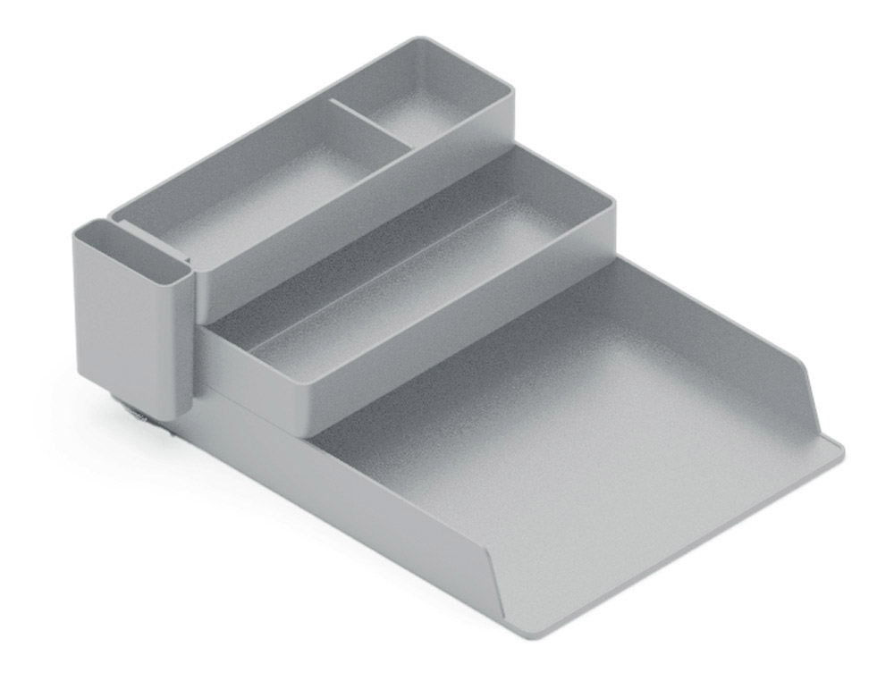 BANDEJA DE SECRETARIA DE PLASTICO Q-CONNECT ORGANIZADOR DE ESCRITORIO COM 4 DEPARTAMENTOS COR CINZA 115X240X323 MM