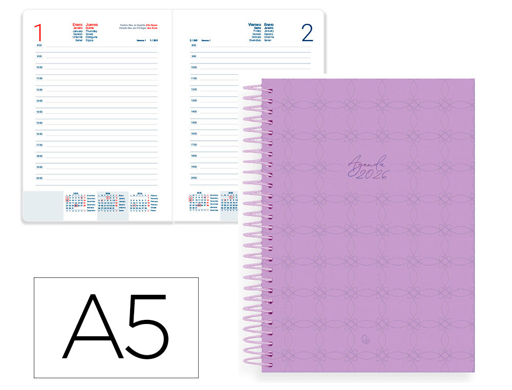 AGENDA ESPIRAL LIDERPAPEL PERISSA A5 2026 DIA PAGINA ROXO PAPEL 80 GR FSC
