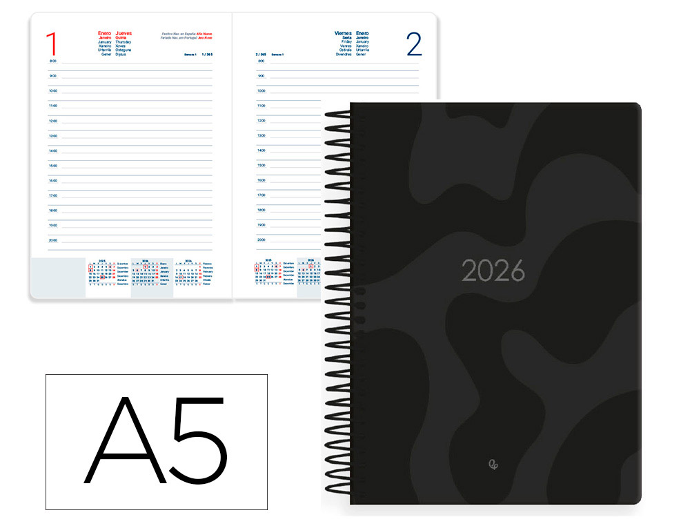 AGENDA ESPIRAL LIDERPAPEL SYROS 15X21 2026 DIA PAGINA CINZA PAPEL 60 GR FSC