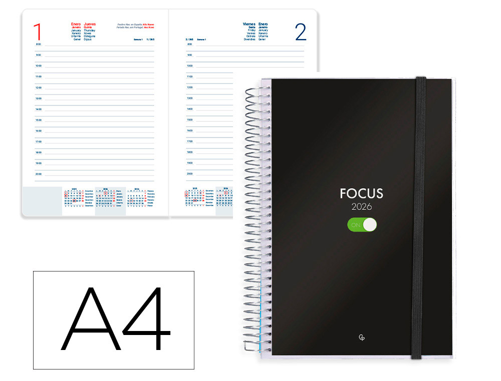 AGENDA ESPIRAL LIDERPAPEL TINOS A4 2026 DIA PAGINA DESIGN 1 PAPEL 70 GR FSC