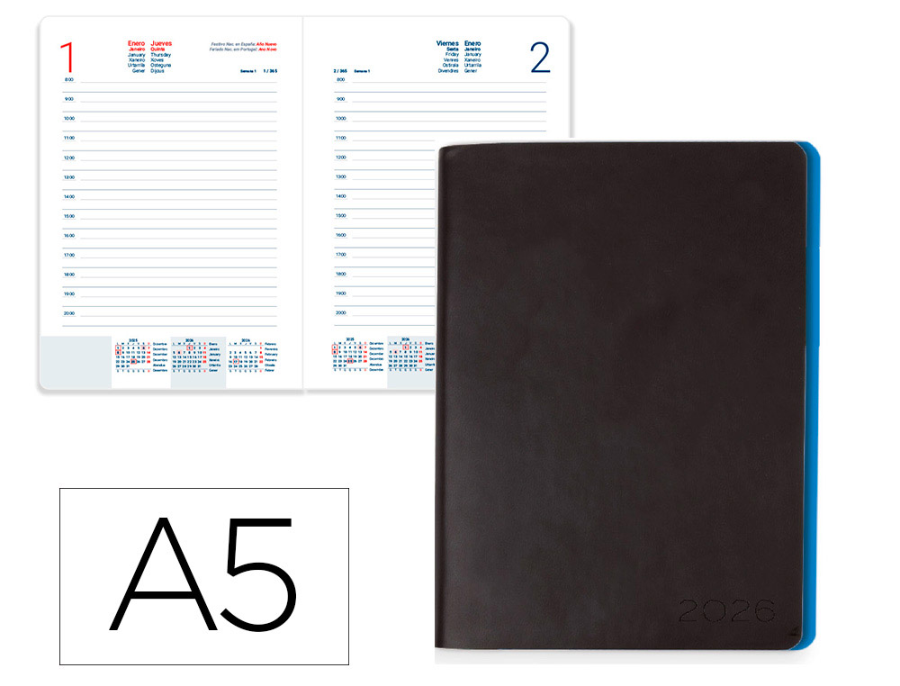AGENDA ENCADERNADA LIDERPAPEL SIFNOS A5 2026 DIA PAGINA AZUL PAPEL 70 GR FSC
