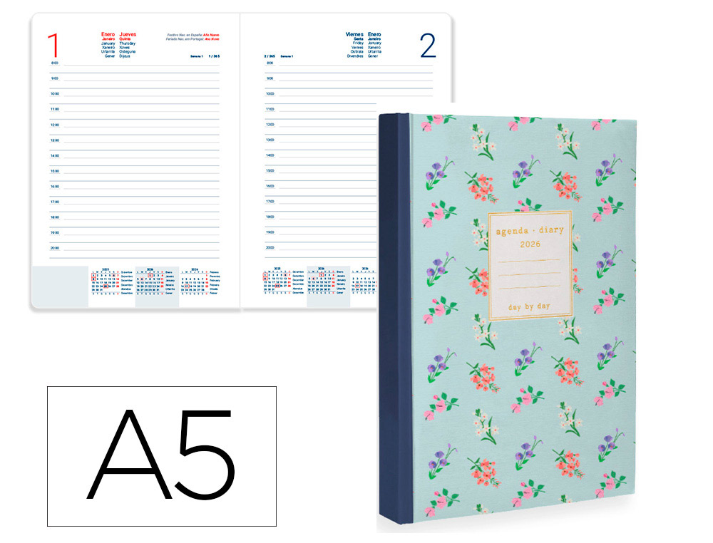 AGENDA ENCADERNADA LIDERPAPEL NOMI A5 2026 DIA PAGINA AZUL PAPEL 70 GR FSC