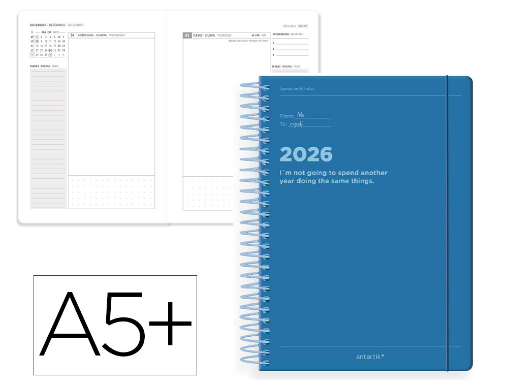 AGENDA ESPIRAL ANTARTIK MANIFEST A5+ 2026 DIA PAGINA AZUL PAPEL 80 GR FSC