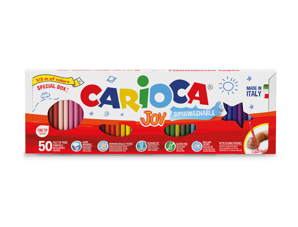 ROTULADOR CARIOCA JOY CAJA 1/2 METRO CON 50 UNIDADES COLORES SURTIDOS