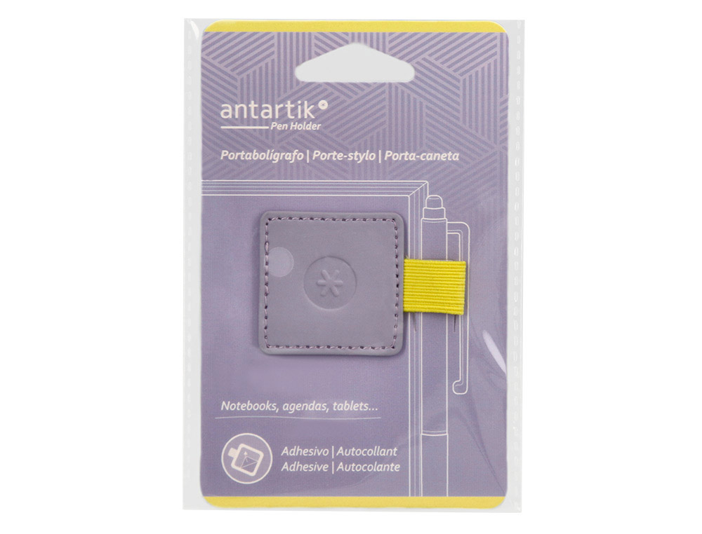 PORTABOLIGRAFO AUTOADHESIVO ANTARTIK PARA CUADERNO NOTE CON ELASTICO HASTA 15 MM GROSOR 80 MM MORADO Y AMARILLO