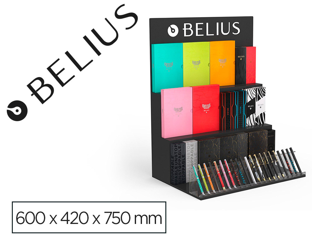 LOTE BELIUS EXPOSITOR PRETO 36 PECAS 3 NIVEIS SUPORTE METACRILATO 600X420X750 MM