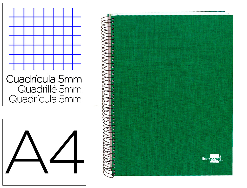 CADERNO ESPIRAL LIDERPAPEL PAPER COAT 160 FOLHAS A4 QUADRICULADO VERDE