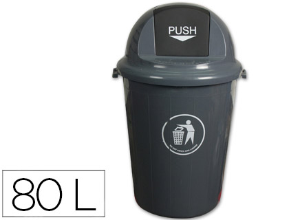 CONTENTOR DE LIXO Q-CONNECT PLASTICO CINZA COM TAMPA REDEONDA GIRATORIA CAPACIDADE PARA 80 LITROS
