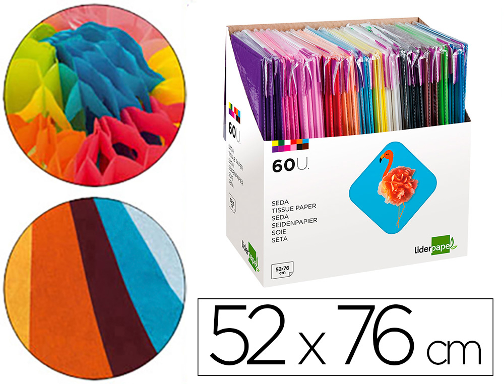 EXPOSITOR PAPEL SEDA LIDERPAPEL. 60 BOLSAS DE 5 UNIDADES CORES SORTIDA