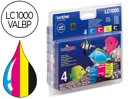 TINTEIRO BROTHER LC-1000 PACK PRETO/CIAN/MAGENTA E AMARELO