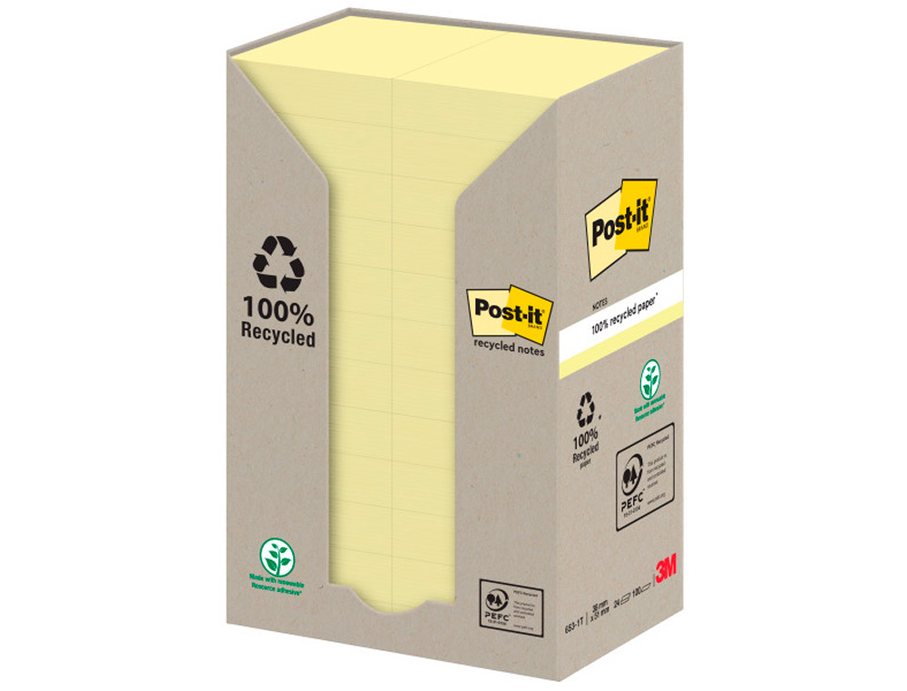 BLOCO DE NOTAS ADESIVAS POST-IT RECICLADAS EM TORRE 38 X 51 MM 24 BLOCOS