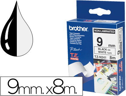 FITA BROTHER TZE-N231 NO LAMINADA BRANCO-PRETO 9MM X 8M