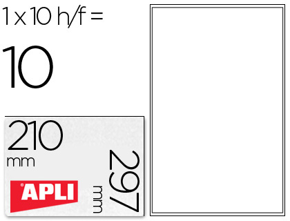 ETIQUETAS ADESIVAS APLI DE POLIESTER PARA IMPRESSORA TINTEIRO 210X297 MM CARTEIRAS DE 10 FOLHAS
