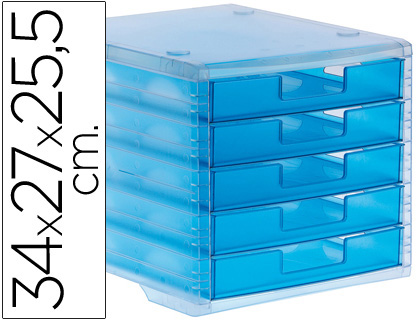 BLOCO CLASSIFICADOR DE SECRETARIA LIDERPAPEL EMPILHAVEIS 5 GAVETAS AZUL MAR TRANSLUCIDO 340X270X255 MM