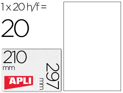 ETIQUETAS ADESIVAS APLI TRANSLUCIDAS 1225 FORMATO 210X297 MM - FOTOCOPIADORA -LASER CAIXA COM 20 ETIQUETAS