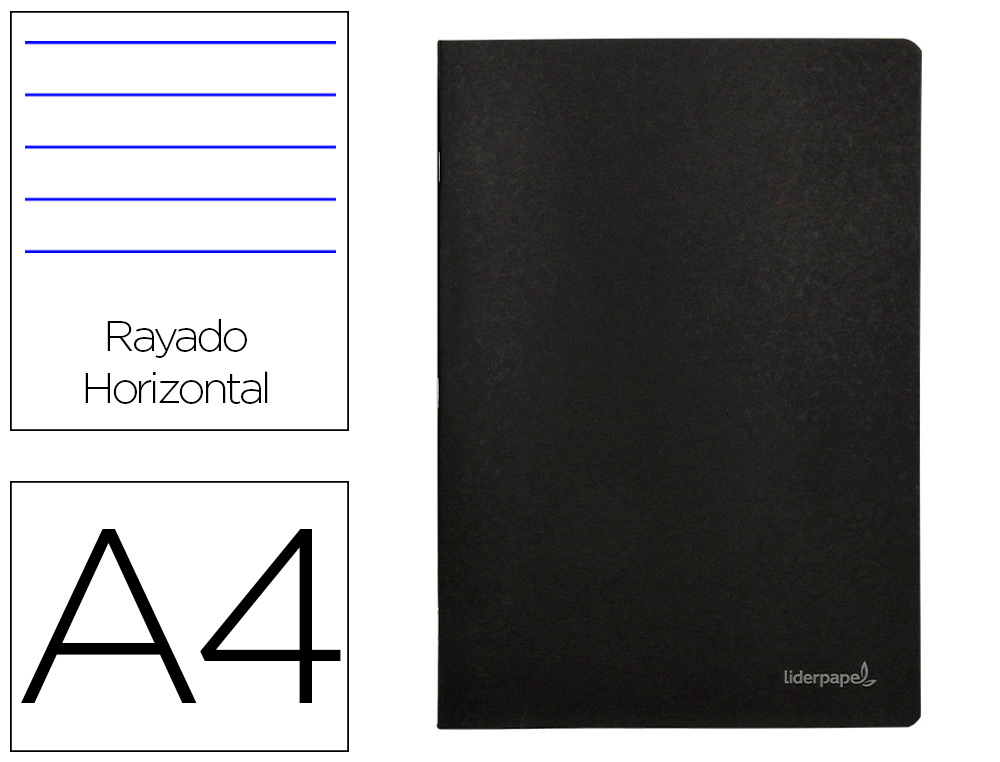 CADERNO AGRAFADO LIDERPAPEL CAPA PRETA DIN A4 80 F PAUTADO 60GR