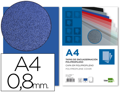 CAPA DE ENCADERNACAO LIDERPAPEL POLIPROPILENO DIN A4 0.8 MM AZUL PACK DE 50 UNIDADES