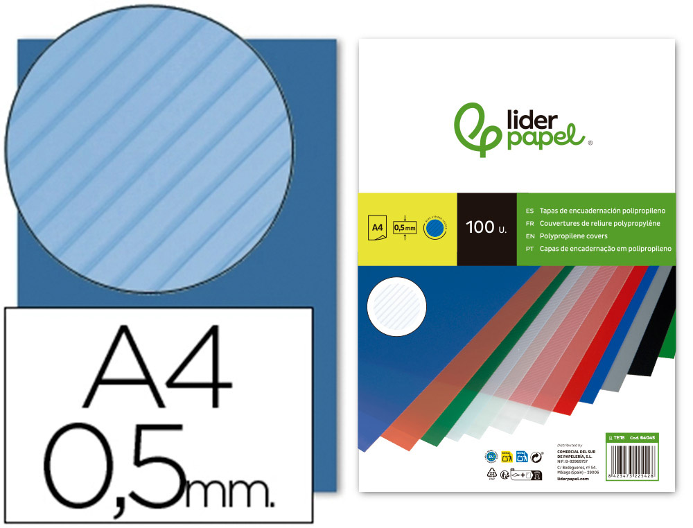 CAPA DE ENCADERNACAO LIDERPAPEL POLIPROPILENO RAIADO DIN A4 0.5 MM PACK DE 100 UNIDADES