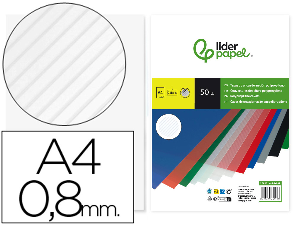 CAPA DE ENCADERNACAO LIDERPAPEL POLIPROPILENO ONDULADO DIN A4 0.8 MM PACK DE 50 UNIDADES