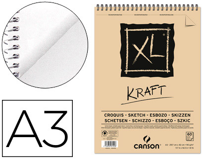 BLOCO DE DESENHO ESBOÇO CANSON XL KRAFT DIN A3 KRAFT BEGE ESPIRAL 29,7X42 CM 60 FOLHAS 90 GR