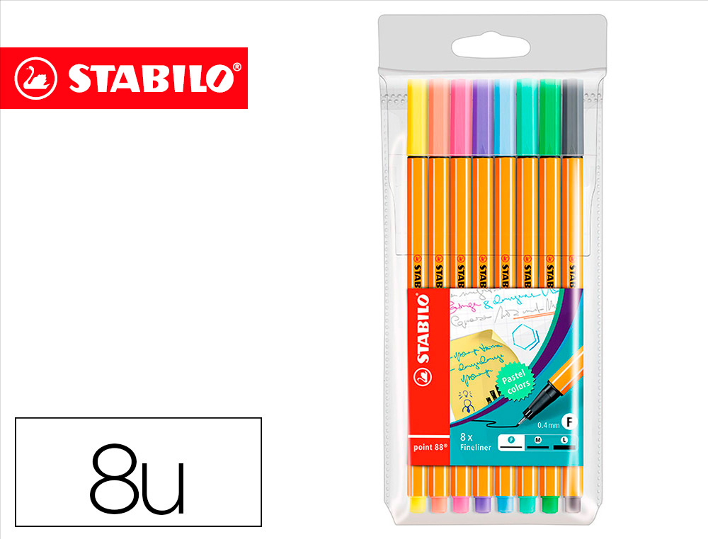 MARCADOR STABILO PONTA DE FIBRA POINT 88 ESTOJO DE 8 CORES SORTIDAS PASTEL