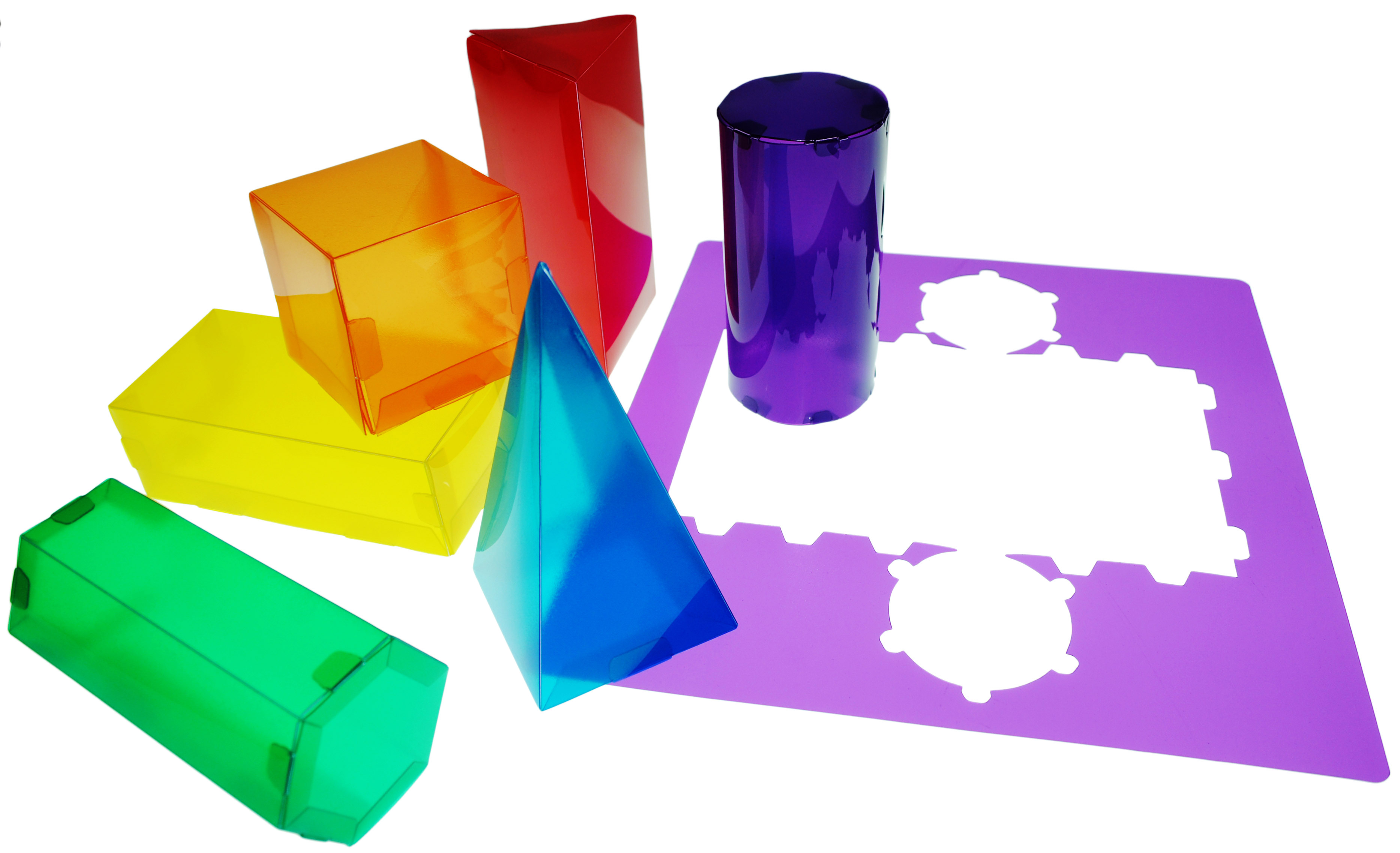 JOGO MODELOS 3D HENBEA PLASTICO FLEXIVEL FORMAS GEOMETRICAS CORES TRANSLUCIDAS 35X35 CM