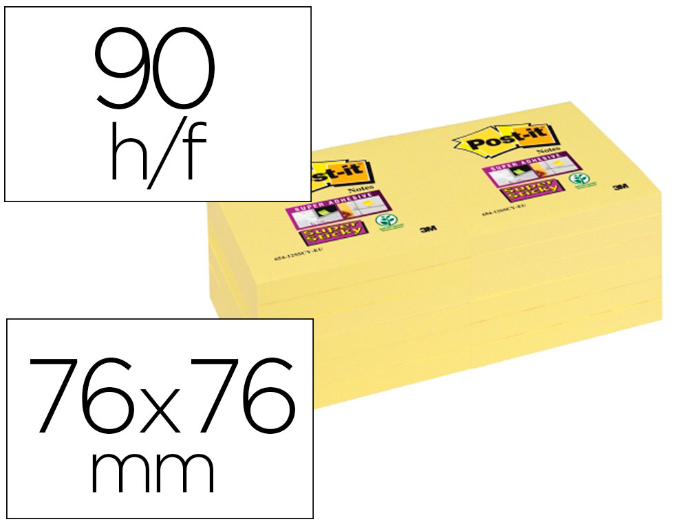 BLOCO DE NOTAS ADESIVAS POST-IT SUPER STICKY 76X76 MM CON 12 BLOCOS AMARELO CANARIO